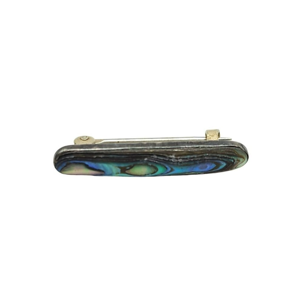 Sterling Silver Purple Abalone Shell Bar Brooch Pin Vintage